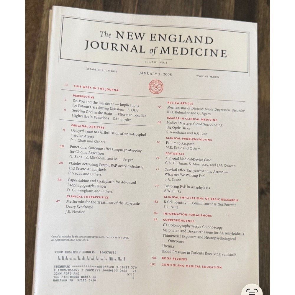 NEJM New England Journal of Medicine 2008 Magazine Lot 35 Issues Vol 358 359